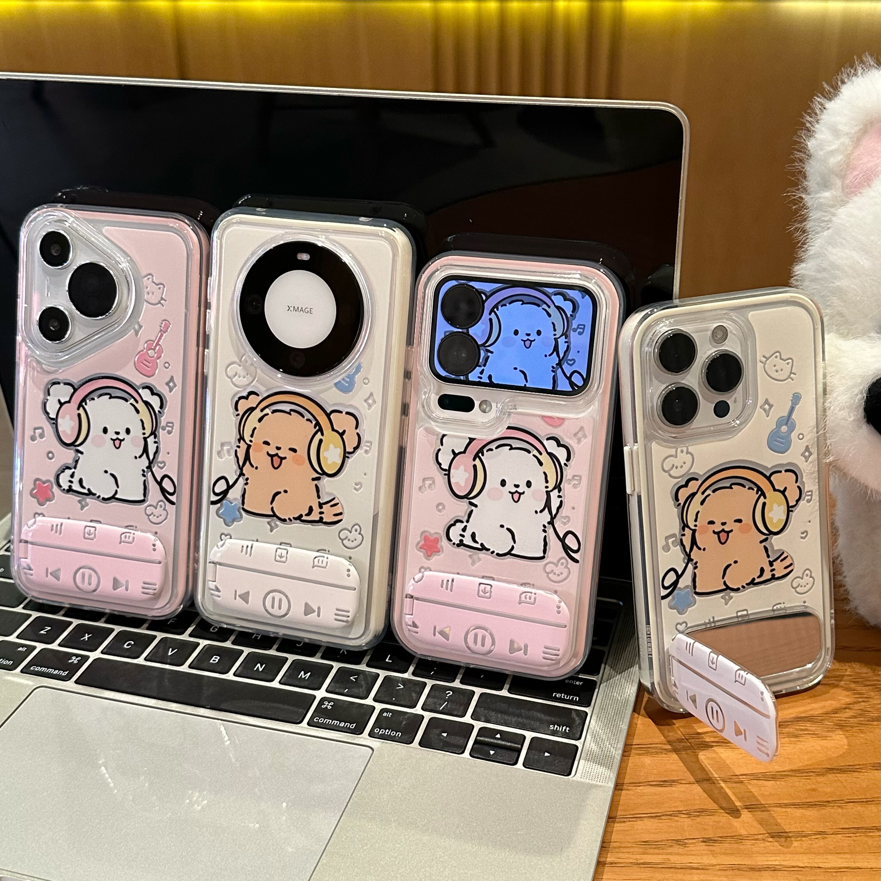 耳机小狗适用苹果16promax手机壳iPhone15新款17华为p70荣耀300vivo支架opporeno14小米17pro红米k80情侣卡通