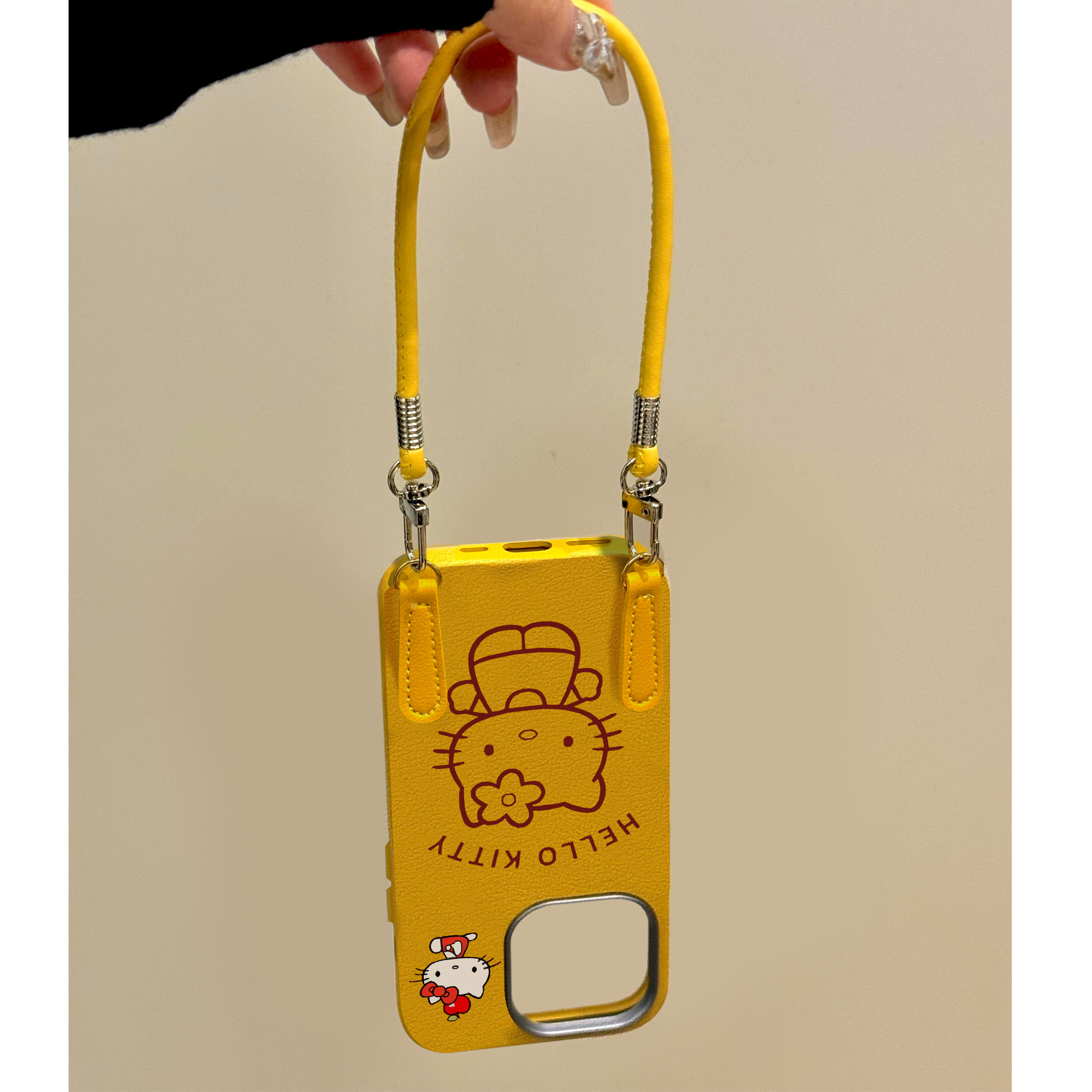 ins可爱Kitty酱适用苹果16promax手机壳16新款iphone15promax创意13皮纹挂绳14PRO防摔12小众11全包腕带女款