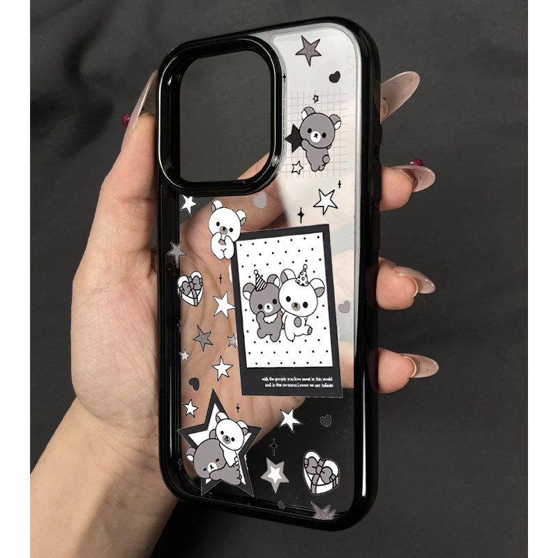 暗黑风轻松熊适用iPhone15promax手机壳苹果14pro新款16pro创意13可爱12软边亚克力保护套17防摔15plus卡通11