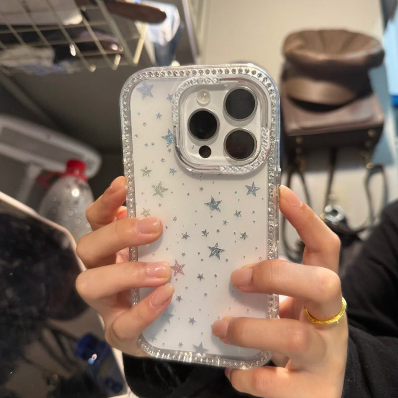 满屏五角星适用iPhone15promax手机壳苹果14pro新款16promax高级感13轻奢12保护套11镭射星星闪钻壳15plus女