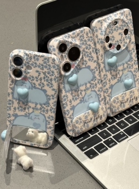 碎花狗狗适用iphone16promax手机壳苹果13菲林14华为mate70pro卡通vivos20小米15支架oppo硬壳12红米k80荣耀