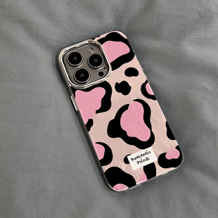 黑粉豹纹适用苹果15promax手机壳iphone14pro新款 13小众12保护套防摔11羽纱xr高级感xsmax甜酷女 16promax时尚