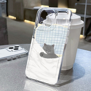 睡觉小猫适用苹果16pro手机壳iPhone15promax新款 13华为mate60荣耀200防摔12小米14透明vivo全包oppo软壳k70