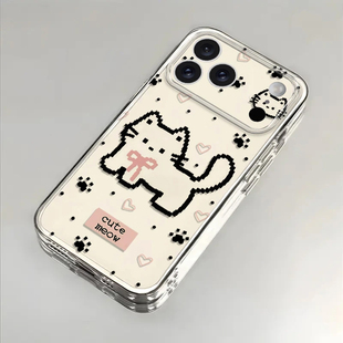 卡通像素小猫适用苹果17手机壳iPhone15promax新款16pro华为p70荣耀300防摔13小米14透明vivoppo全包12软壳11