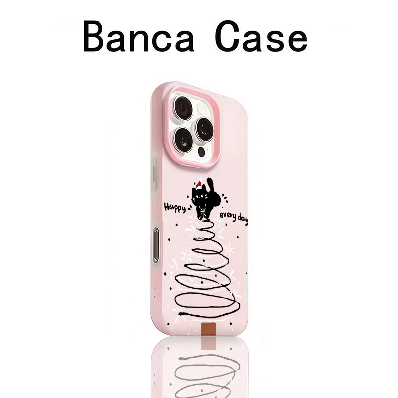 黑猫咪圣诞树适用iPhone16promax手机壳苹果15pro可爱14promax肤感13promax果冻壳12全包11防摔16卡通17pro女