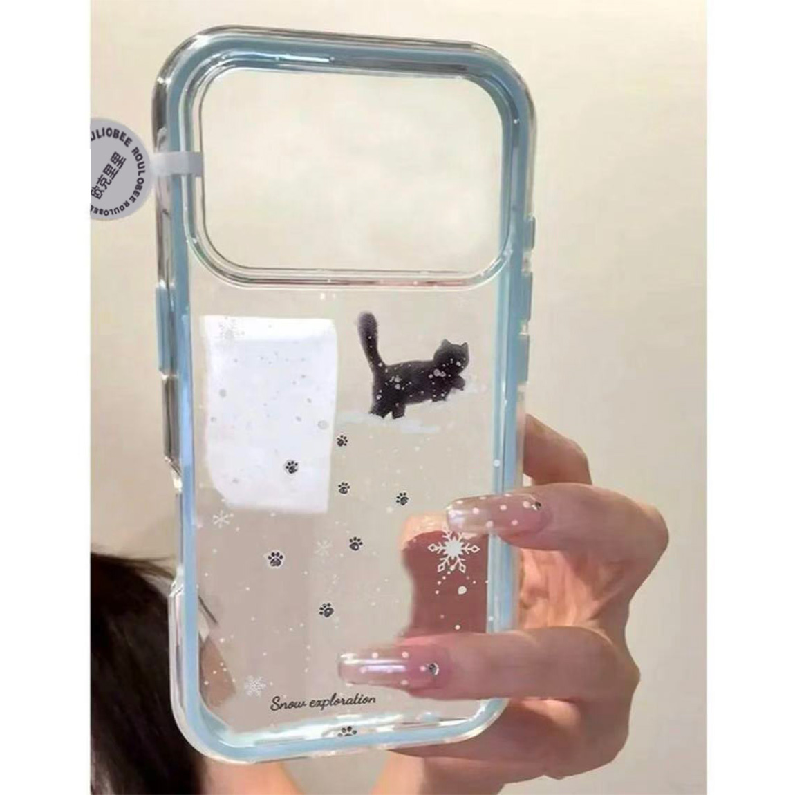 雪地小黑猫适用苹果16promax手机壳iPhone15新款17华为mate60荣耀300vivoS20时尚oppo小米15红米14撞色大孔13