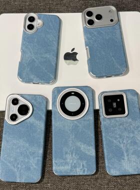 时尚电镀牛仔纹适用iphone17promax手机壳苹果15新款16小众12华为p70荣耀300vivo简约opporeno13小米14防摔11