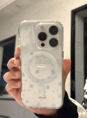 满屏蓝色星星适用iPhone16promax无线充电磁吸手机壳15promax新款13透明14卡通11可爱12创意16防摔17promax女