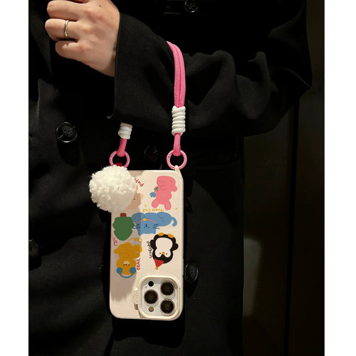 毛球铃铛挂绳粉色可爱手提手机壳