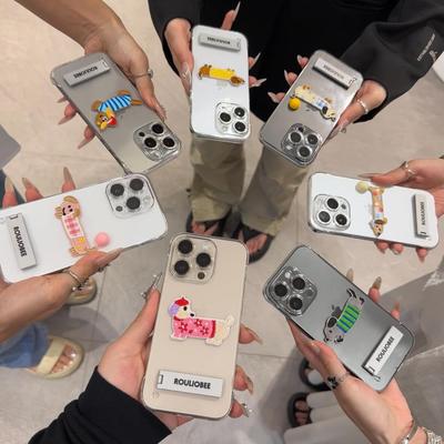 刺绣腊肠狗带支架韩系可爱硬壳
