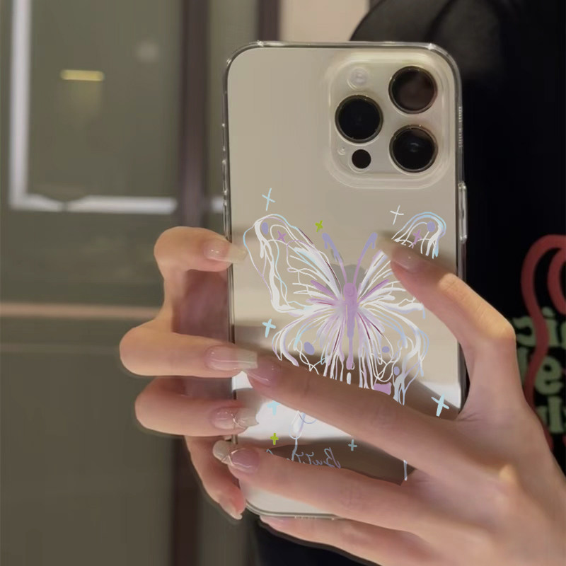 紫色线条蝴蝶适用苹果17手机壳iPhone15promax新款16pro华为p70荣耀300防摔13小米14创意透明vivoppo全包软壳