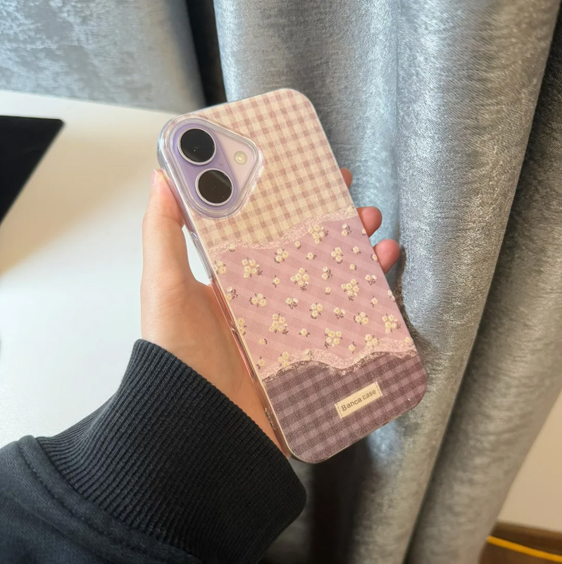 碎花拼接格纹适用苹果17手机壳iPhone15promax新款p70华为mate60pro荣耀300高级感vivos20卡通oppo小米14红米