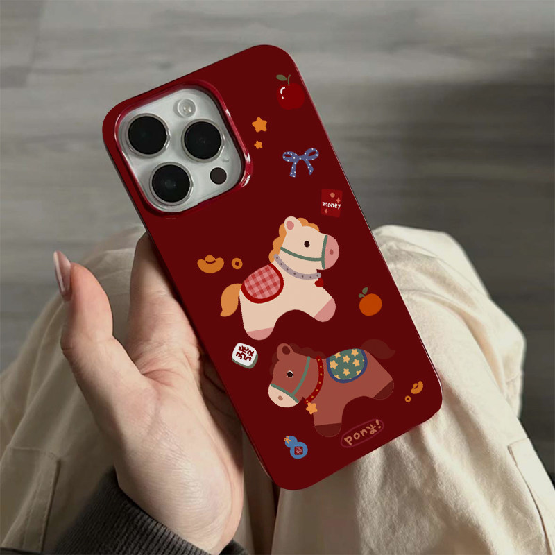 红色小马仔适用iPhone16promax新款17手机壳苹果15pro可爱14promax创意13promax酒红果冻壳12全包11卡通17pro