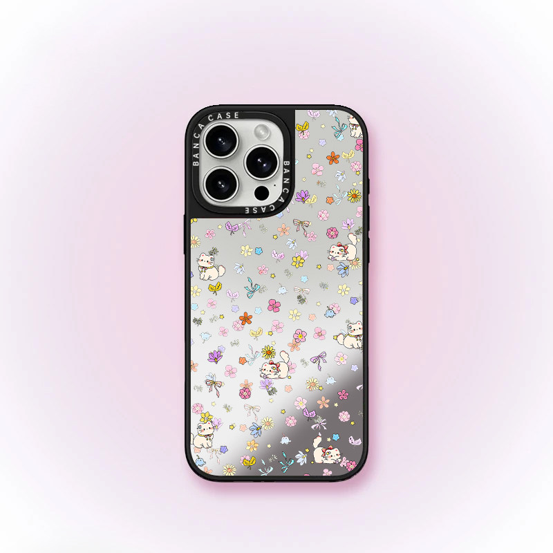 碎花小猫适用苹果16promax手机壳iPhone15新款17华为mate70荣耀vivox200潮牌opporeno14小米17pro镜面13红米