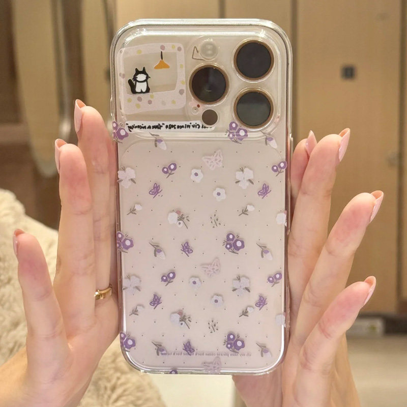 紫色小花适用苹果16promax手机壳iPhone15新款13华为mate80荣耀p70秒变视窗opporeno15小米17pro创意12红米14