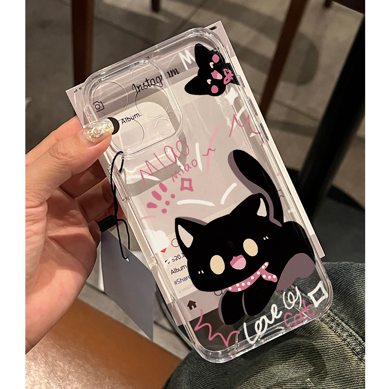 惊吓黑猫适用苹果16pro手机壳iPhone15promax新款13华为mate60荣耀200防摔12小米14透明vivo全包oppo软壳k70