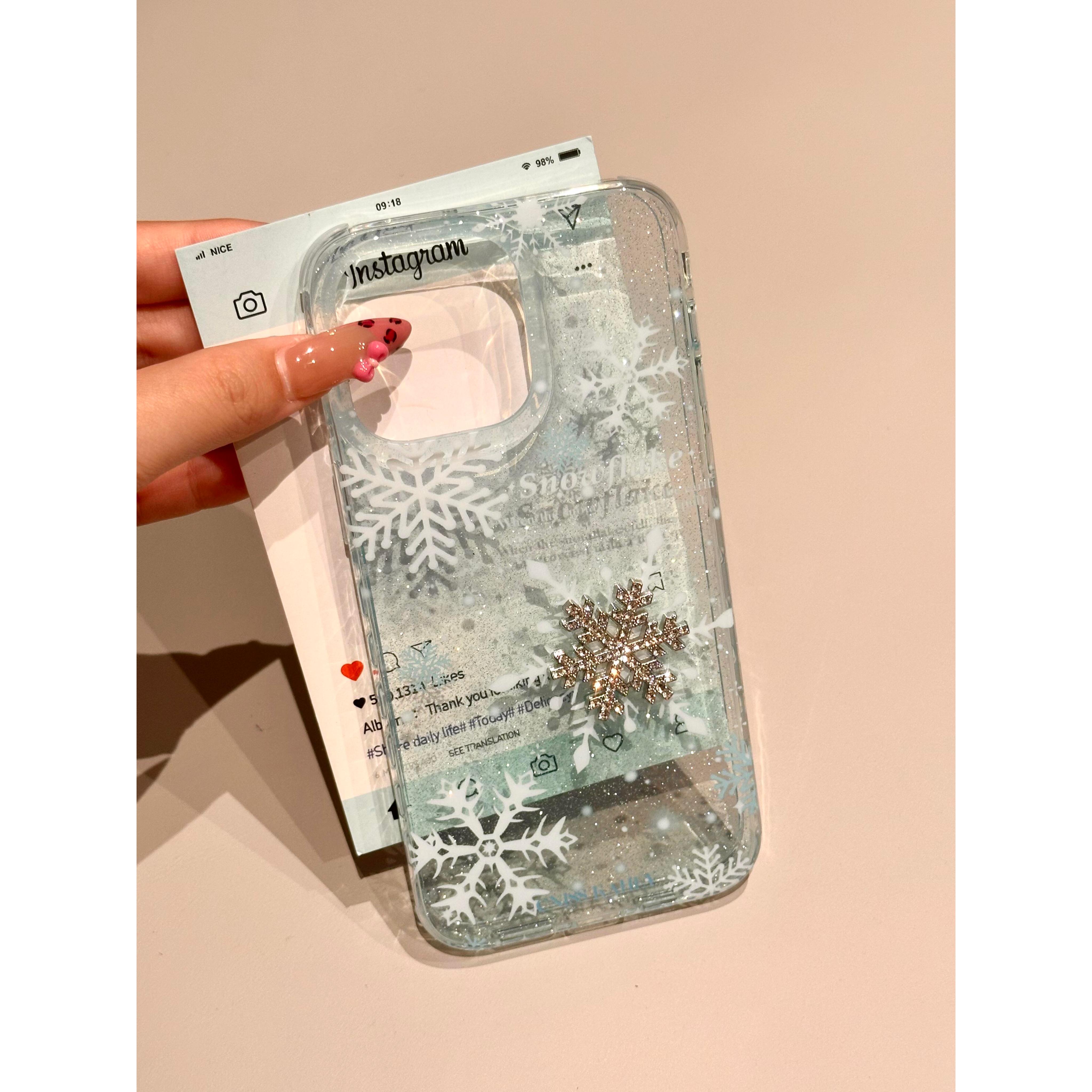立体雪花闪粉壳适用苹果15promax手机壳iphone14pro新款16promax小众13网红12保护套防摔11女15plus透色韩系