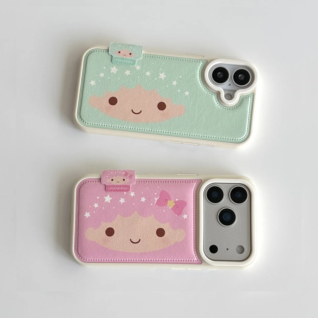 绿底粉底双子星适用苹果16promax手机壳iPhone15卡通14promax可爱13日韩12创意16女17promax大孔皮纹气囊11