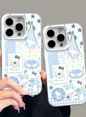 蓝色尖帽天使Kitty适用苹果16promax手机壳17华为mate60pro创意pura80可爱OReno14防摔vivos30荣耀400时尚15