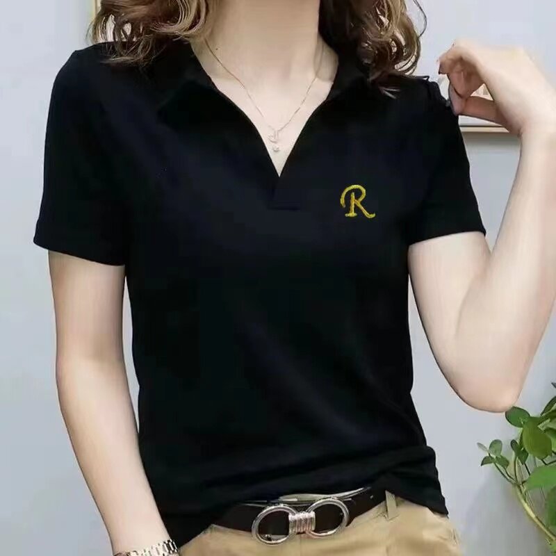 韩国翻领纯色短袖t恤女2026夏季新款洋气百搭修身显瘦polo领上衣