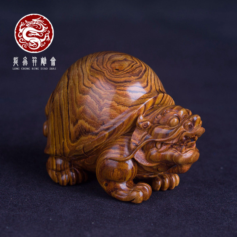 【鬼眼】海南黄花梨龙龟摆件老料湘工虎皮鬼脸纹男士盘玩吉祥送礼