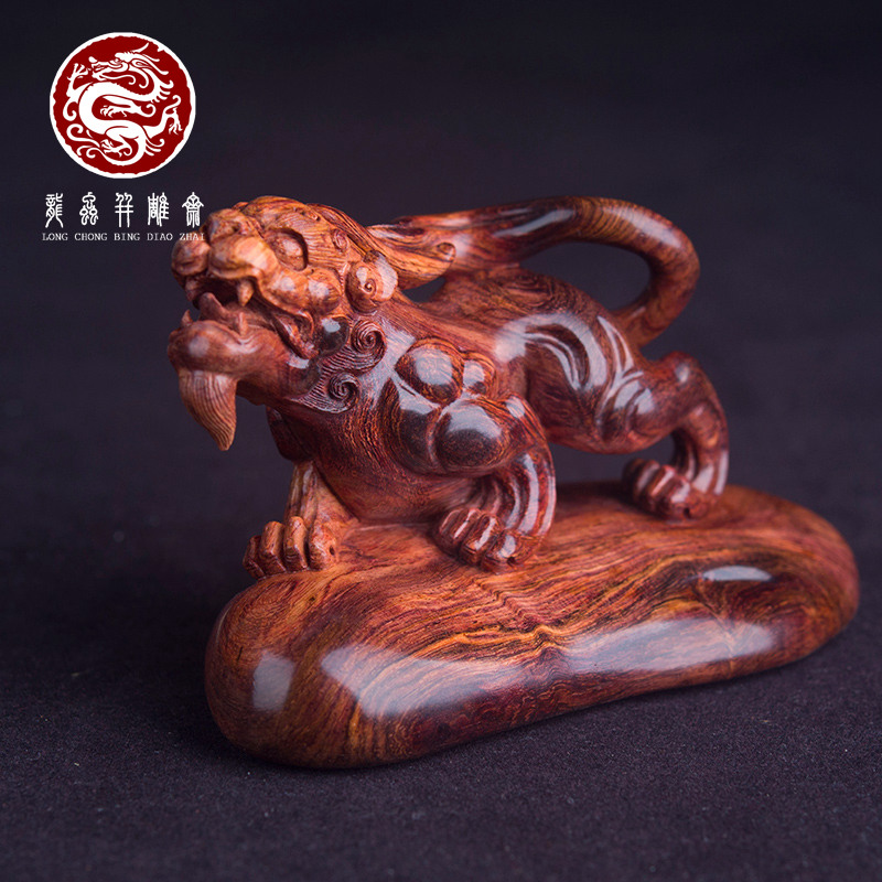 海南黄花梨紫油梨貔貅摆件老料鬼脸纹湘工名师雕刻收藏把玩送礼