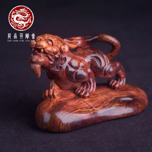 海南黄花梨紫油梨貔貅摆件老料鬼脸纹湘工名师雕刻收藏把玩送礼
