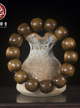金丝楠木桶珠手串高碳化虎皮纹