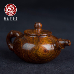 海南黄花梨茶壶老料鬼脸纹对眼虎皮纹文玩把玩家居男女手把壶摆件