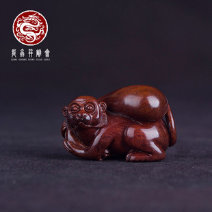 海南黄花梨猴子手把件紫油梨老料湘工男女随身盘玩 代代封侯