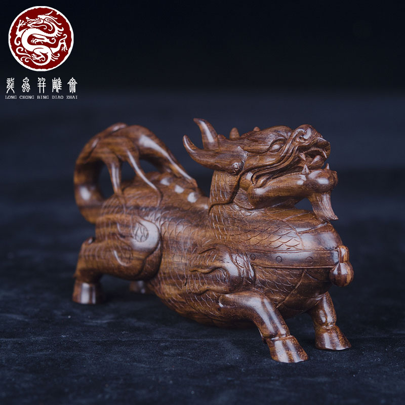 海南黄花梨麒麟摆件老油梨湘工男士盘玩高档木雕玄关摆件吉祥送礼