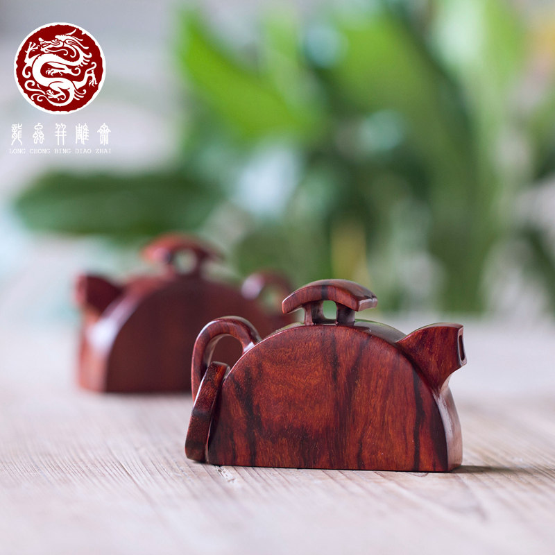 【半月壶】印度小叶紫檀茶壶摆件文玩老料把玩方形壶同料手工雕件
