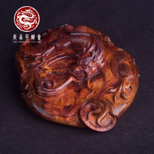 海南黄花梨龙摆件老料湘工雕刻紫油梨鬼脸吉祥雕刻作品收藏送礼