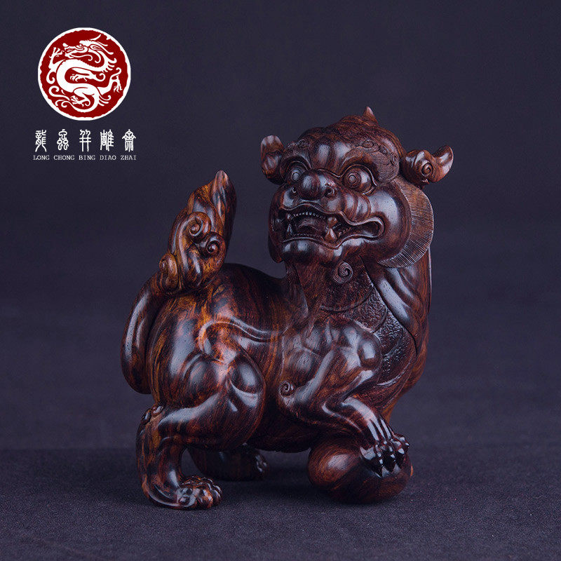 【湘工华艺】海南黄花梨紫油梨大貔貅摆件大师雕刻把玩收藏送礼