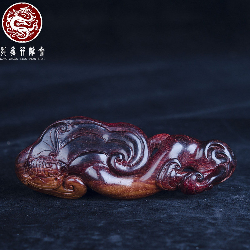 【沉水级】海南黄花梨灵芝手把件紫油梨老料湘工吉祥随身盘玩把件