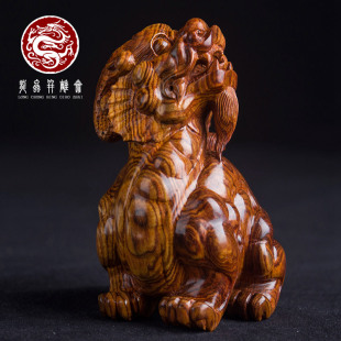 海南黄花梨老料虎皮鬼脸纹貔貅摆件男女把玩手玩件实木高档摆设