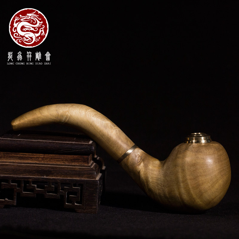 金丝楠木烟斗木质烟枪满水波纹金丝 循环过滤烟嘴大烟袋 可点烟丝