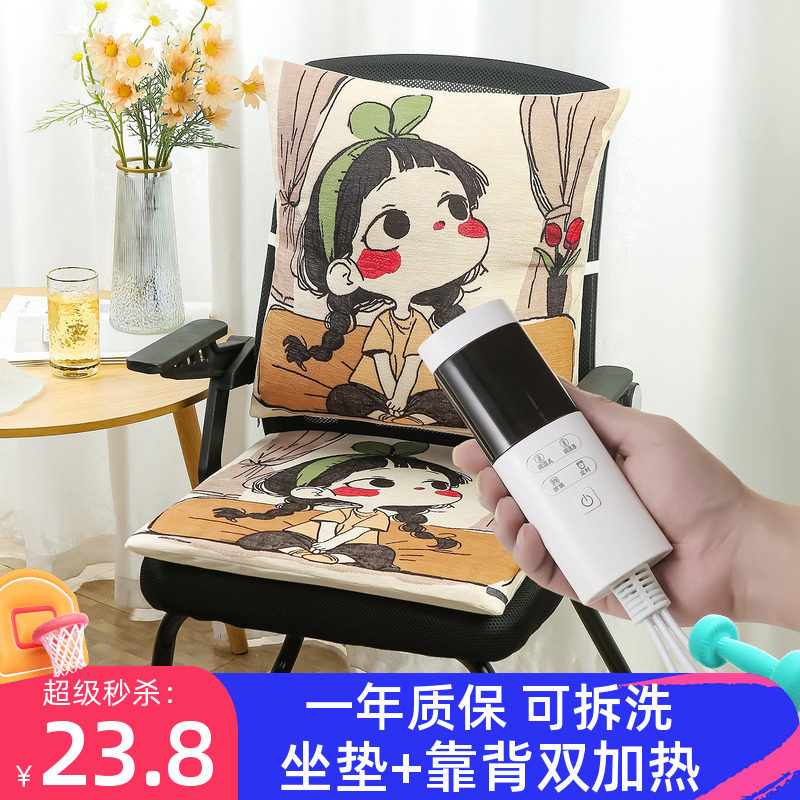 加热坐垫办公室椅垫靠背电暖发热座垫靠枕可拆洗冬季取暖神器艾绒