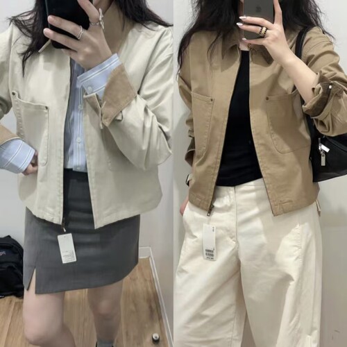2026春季新款女装休闲拉链短款茄克外套巴恩风翻领时尚夹克479208