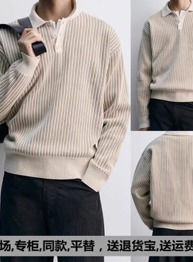 秋季新品男装宽松翻领长袖雪尼尔针织POLO衫毛衣4938313 4938/313