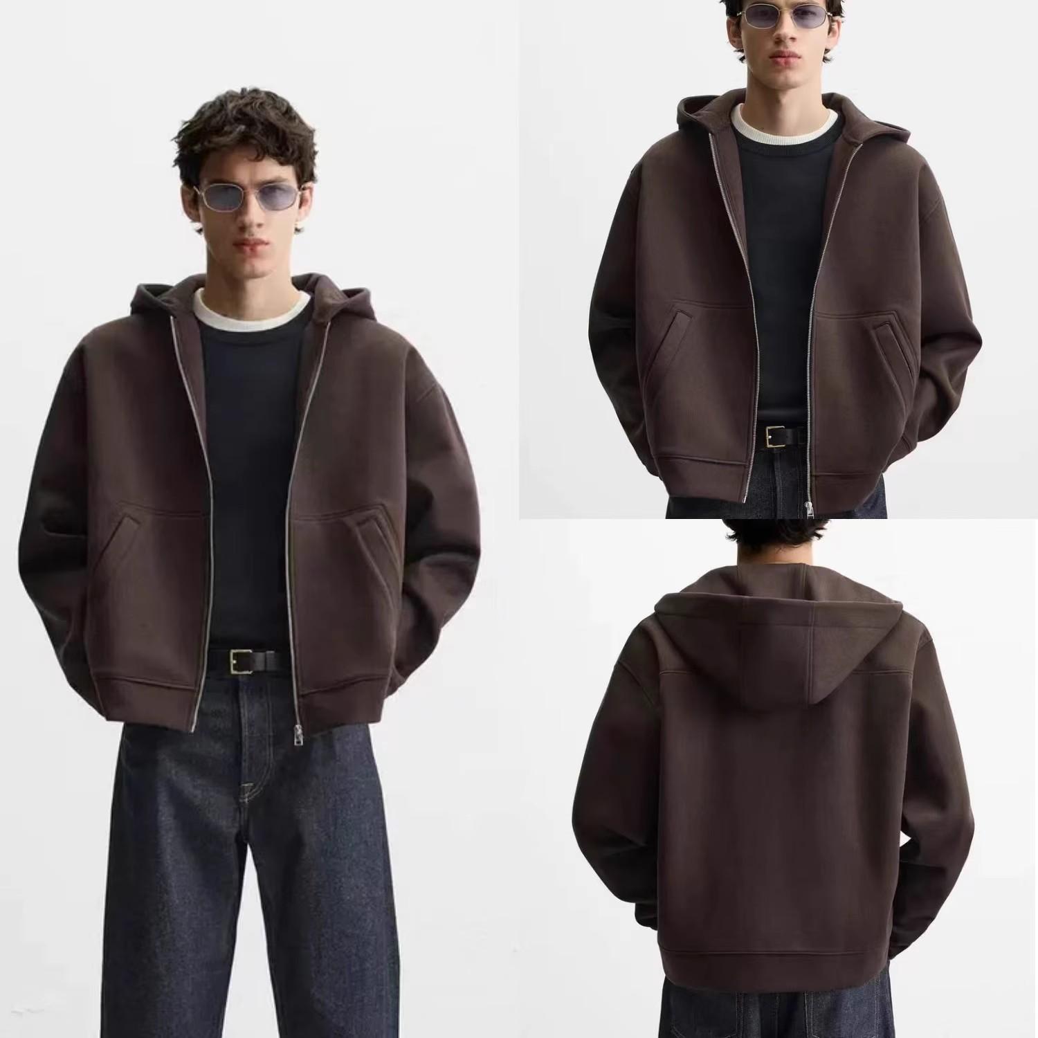 thumbnail for 2024 Autumn and Winter New Men&#039;s Heavy Fabric Loose Zipper Long-Sleeved Hooded Sweatshirt Jacket 9240307