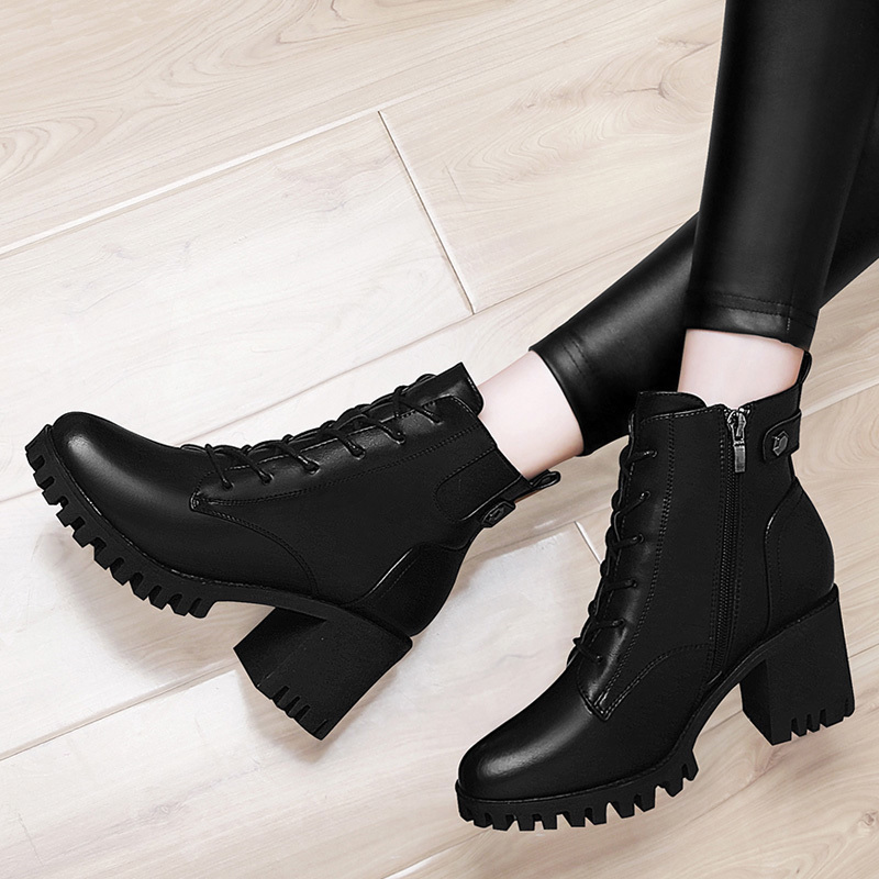 马丁靴女鞋皮鞋粗跟2021年新款春秋冬季加绒英伦百搭高跟中跟短靴在类目 女鞋, 靴子中 - 来自Buy2taobao.com提供专业的淘宝代购服务