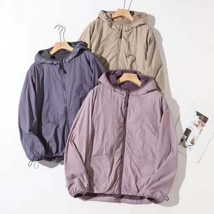 潮流百搭休闲上衣夹克 两面穿驼绒轻暖连帽防风外套女装 秋冬季 新款