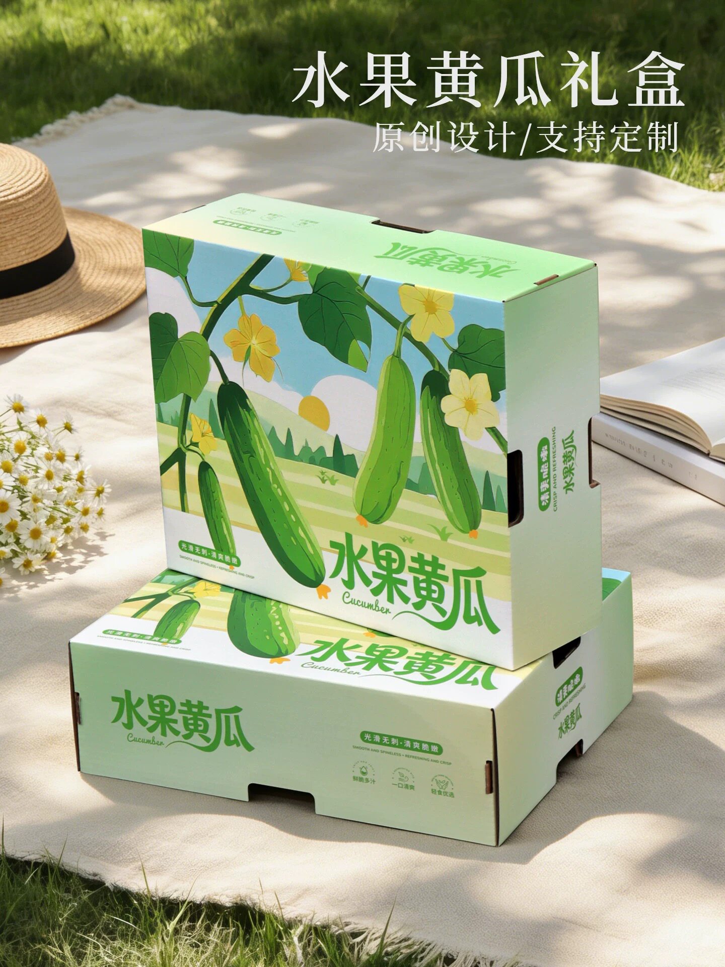 水果黄瓜礼盒包装盒空盒子五斤装白玉小黄瓜青瓜礼品盒包装箱定做图片