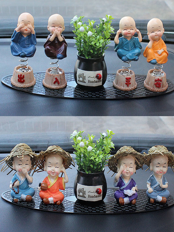 内饰小沙弥车饰时尚装饰品霸气气质多功能佛系花盆摆件禅意小和尚