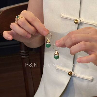 P&N黛绿色轻奢气质小众设计耳环