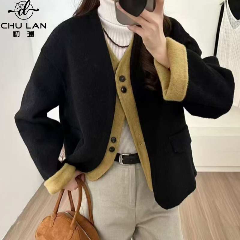 2025新款V领设计小香风女冬外套