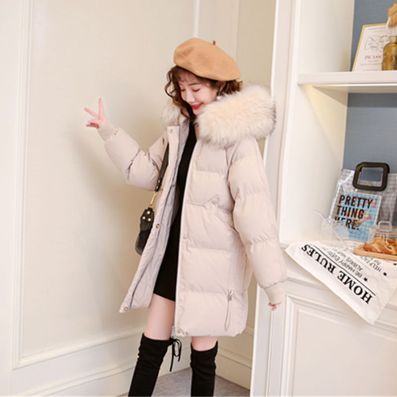 羽绒棉服女中长款2024冬装新款韩版修身显瘦大毛领棉衣棉袄外套潮