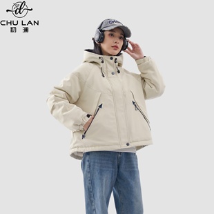 冲锋衣外套女2026冬季 休闲宽松小个子保暖派克服加绒加厚连帽 新款