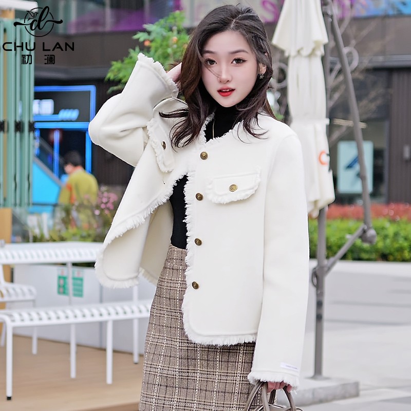 时尚羊毛呢短款韩版外套大衣百搭